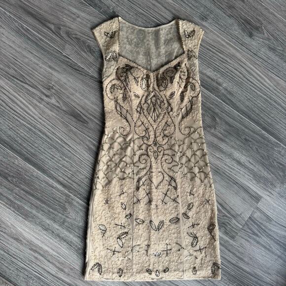 Sue Wong Embellished Cocktail Dress Size 2 Champagne Beaded - Picture 15 of 16